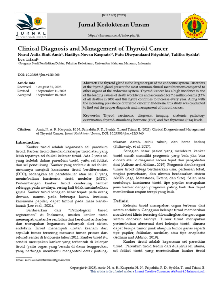 Clinical Diagnosis and Management of Thyroid Cancer | PDF