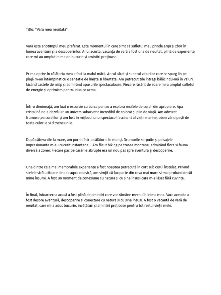 Compunere Vacanta de Vara | PDF