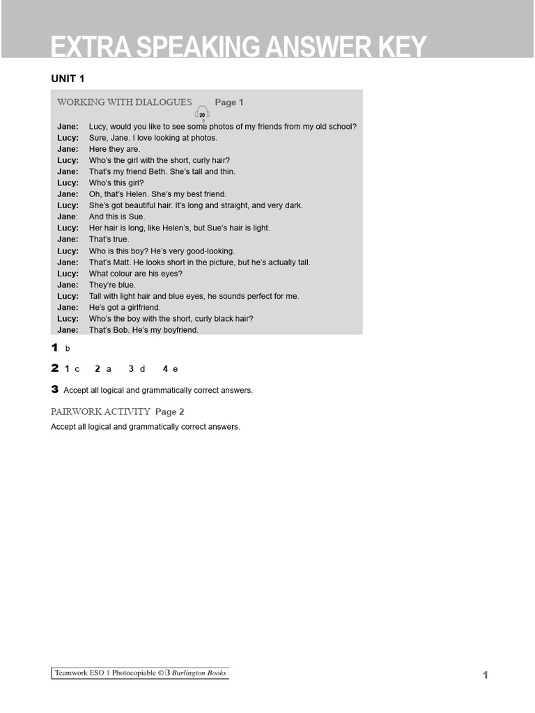 Extra Speaking Answer Key Guide | PDF