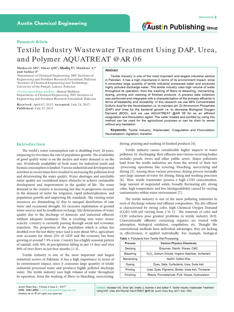 Textile Wastewater Treatment Methods | PDF | Water | Textiles
