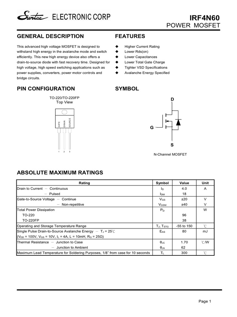 4n60_mosfet | PDF | Mosfet | Field Effect Transistor