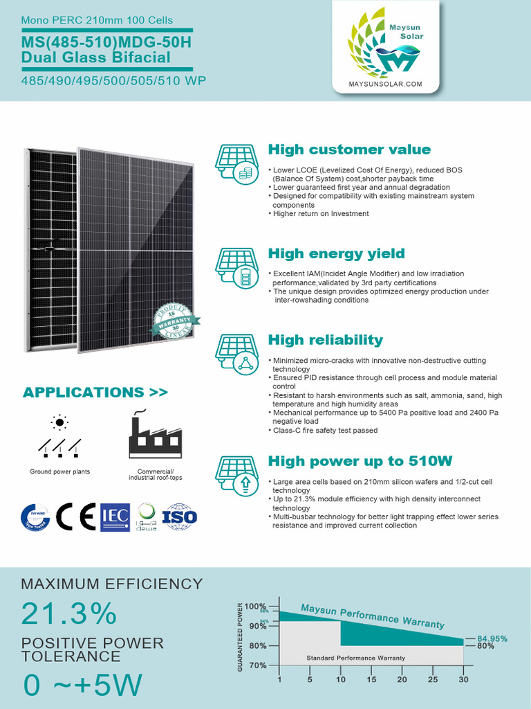 Maysun Solar 510W Bifacial Panels | PDF | Solar Panel | Photovoltaics