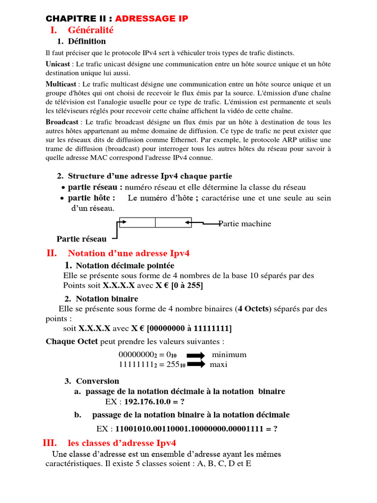 Comprendre l'adressage IPv4 et ses classes | PDF | Adresse IP ...