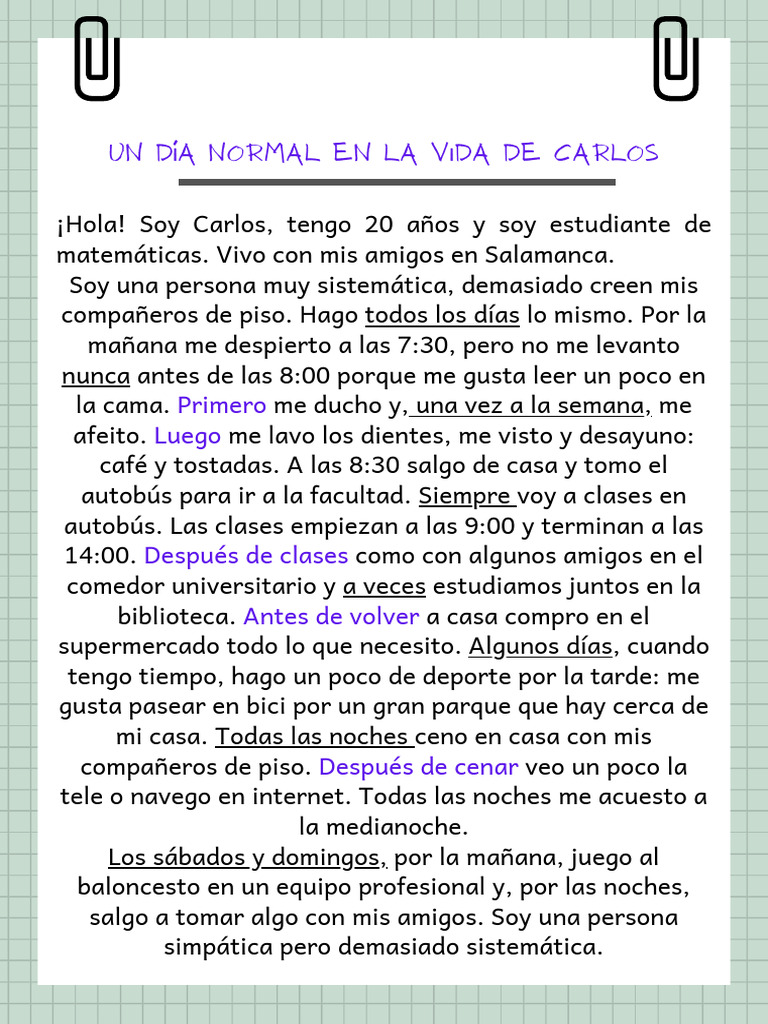 Un Día Normal en La Vida de Carlos | PDF