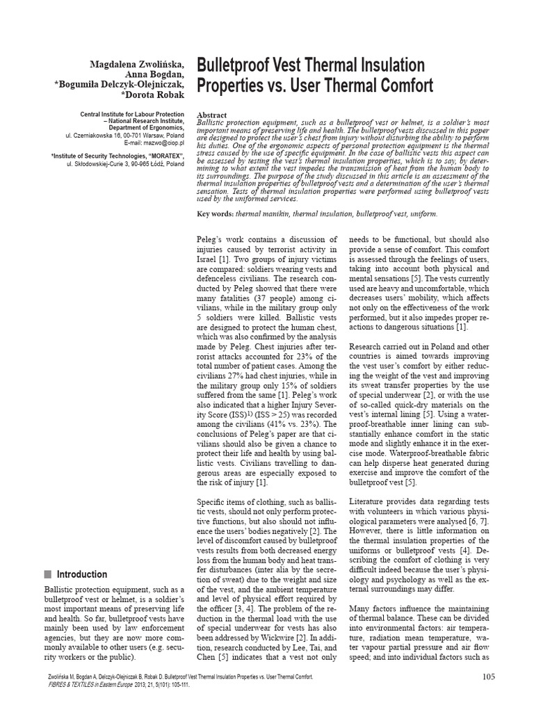 Thermal Insulation Properties of Bulletproof Vest | PDF | Building ...