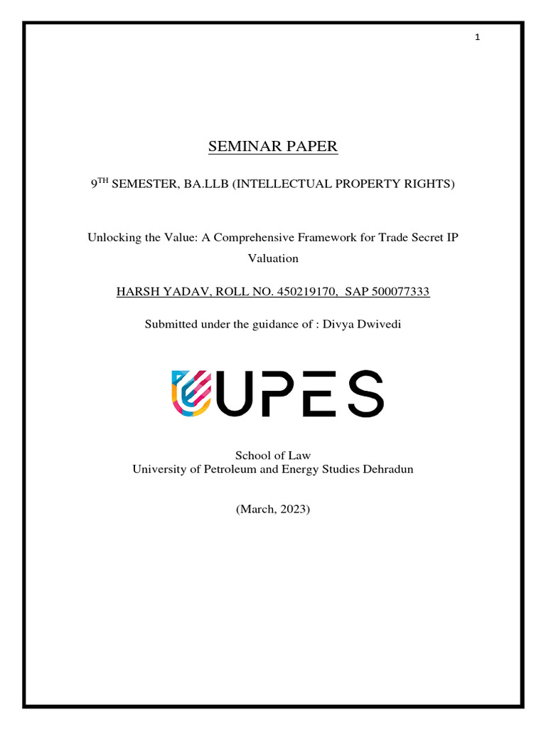 Ip Valuation Seminar 2 Pdf Trade Secret Intellectual Property