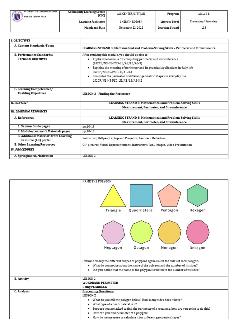 Perimeter | PDF | Length | Learning