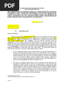 Form of Non Reliance Letter