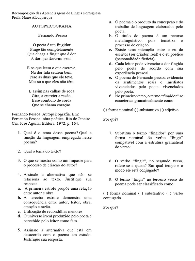 AUTOPSICOGRAFIA de Fernando Pessoa | PDF | Poesia | Autor