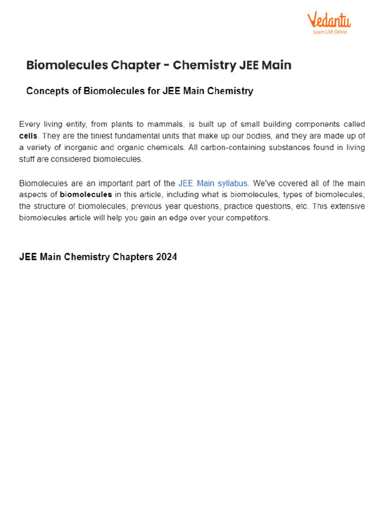 Biomolecules Chapter Chemistry Jee Main Pdf