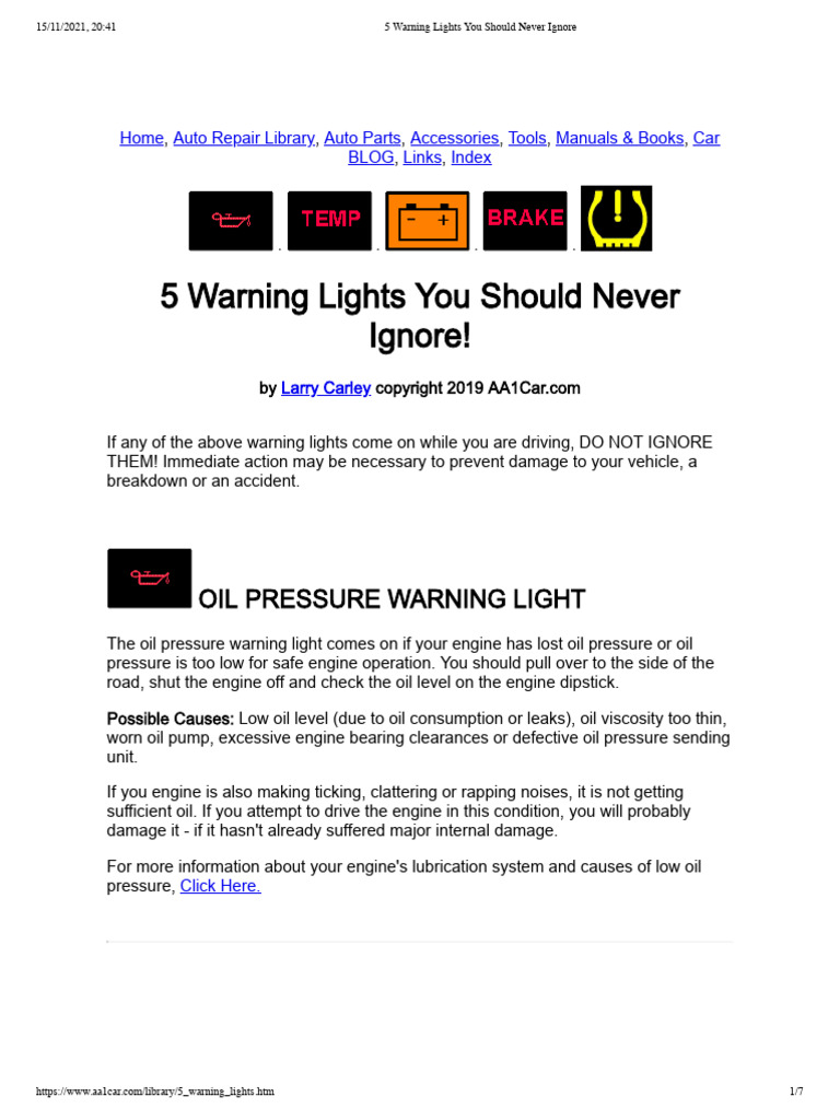 5 Warning Lights You Should Never Ignore PDF Brake Tire