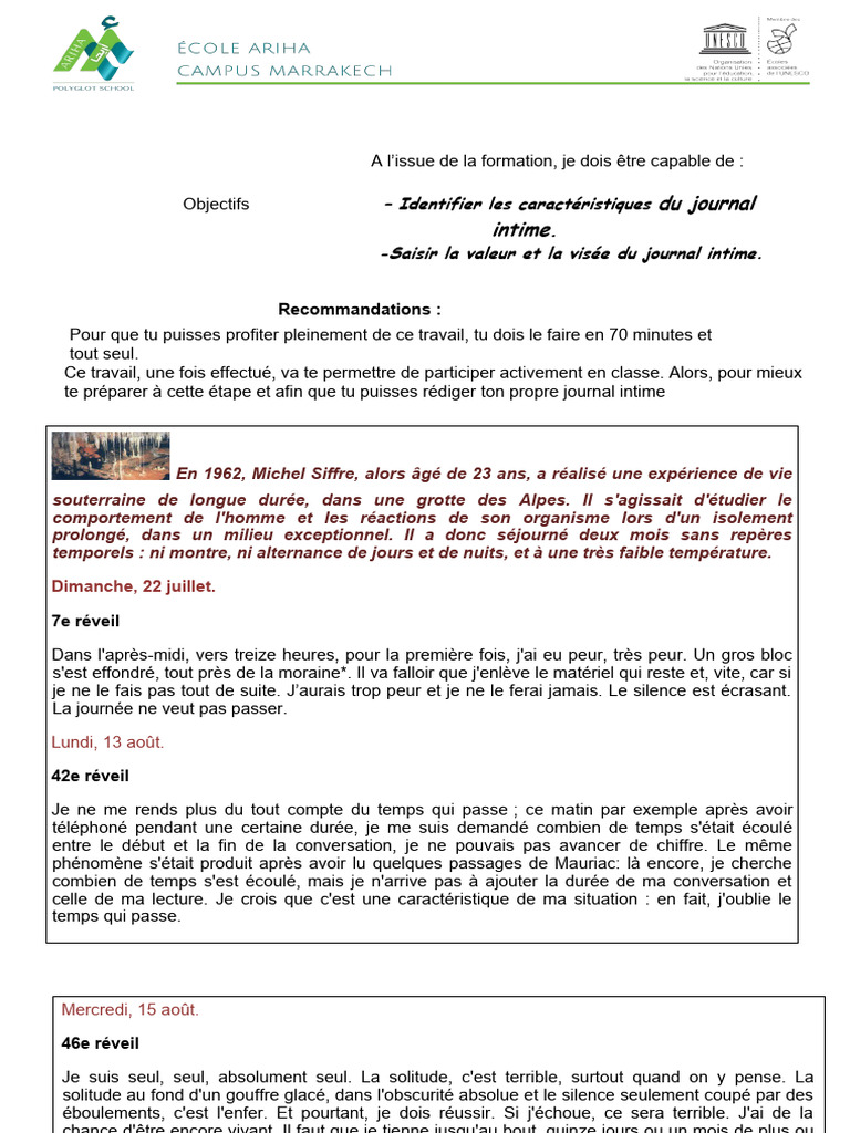 Caractéristiques du journal intime | PDF | Arts du langage et discipline