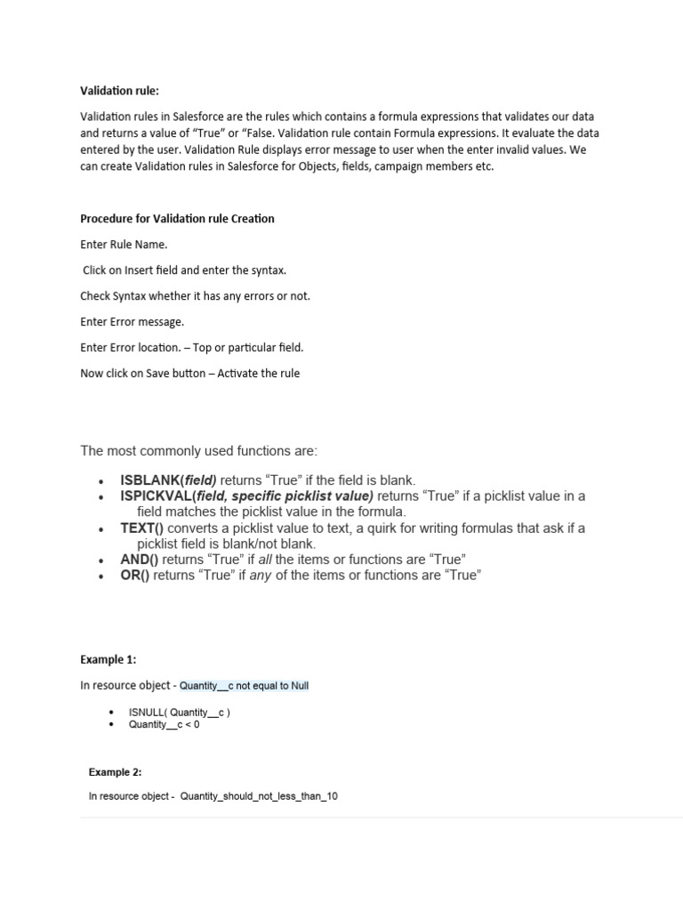 Sfdc validation rule pdf