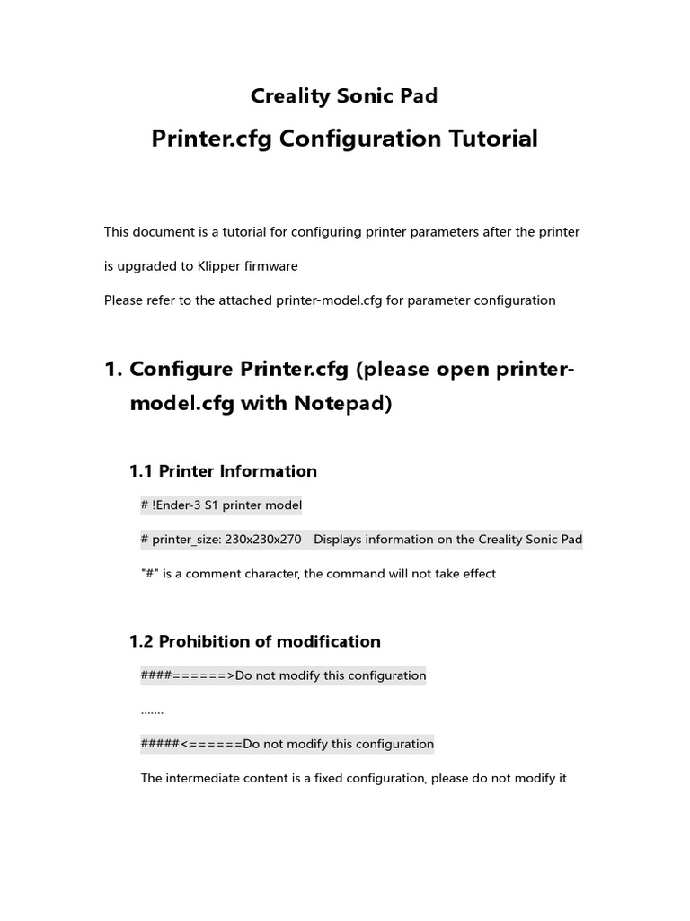 Creality Sonic Pad Printer - CFG Configuration Tutorial | PDF ...