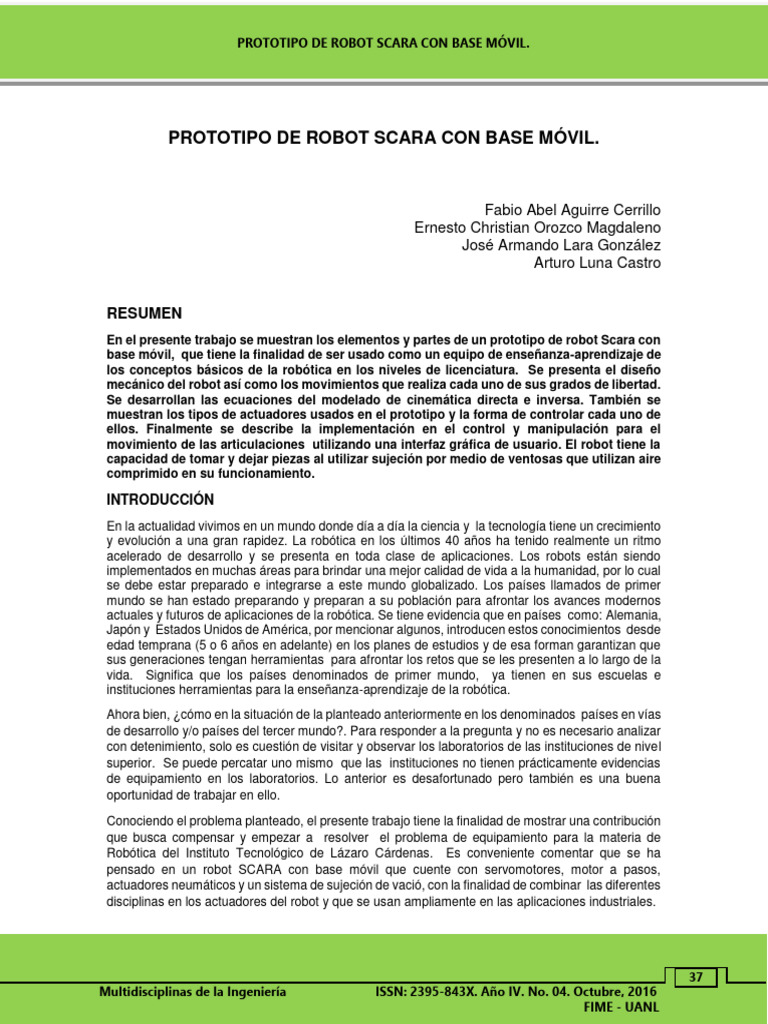 Prototipo de Robot SCARA Móvil para Educación | PDF | Robot | Robótica