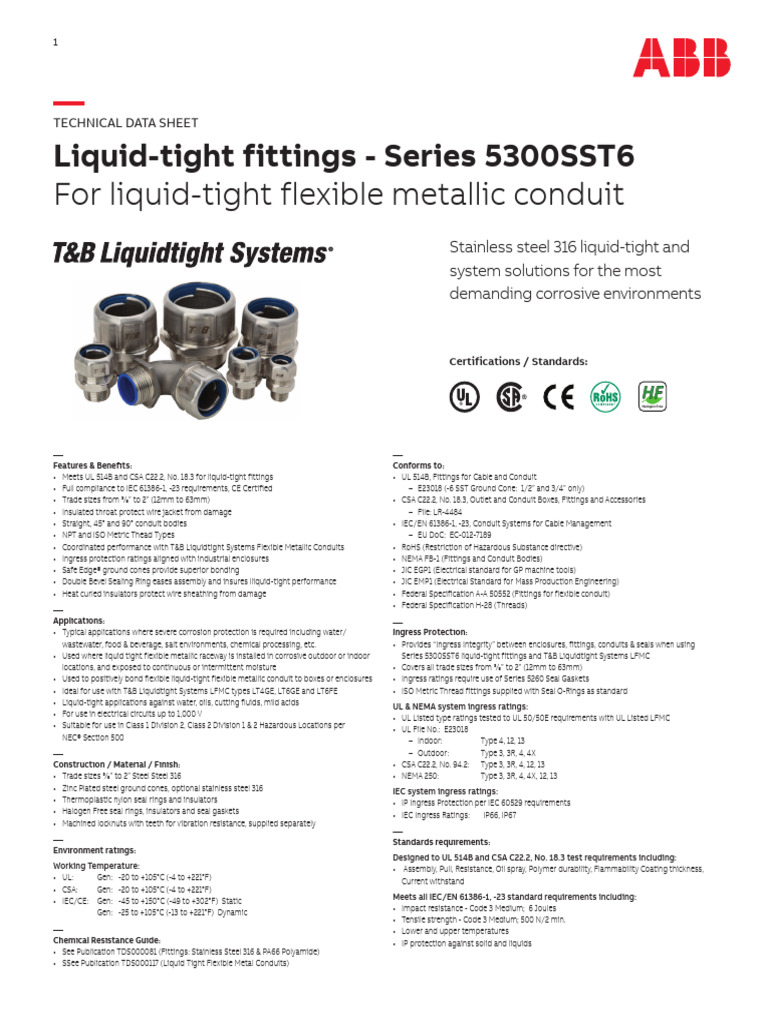 ABB T B Liquidtight System - Series 5300SST6 LT FITTINGS | PDF ...