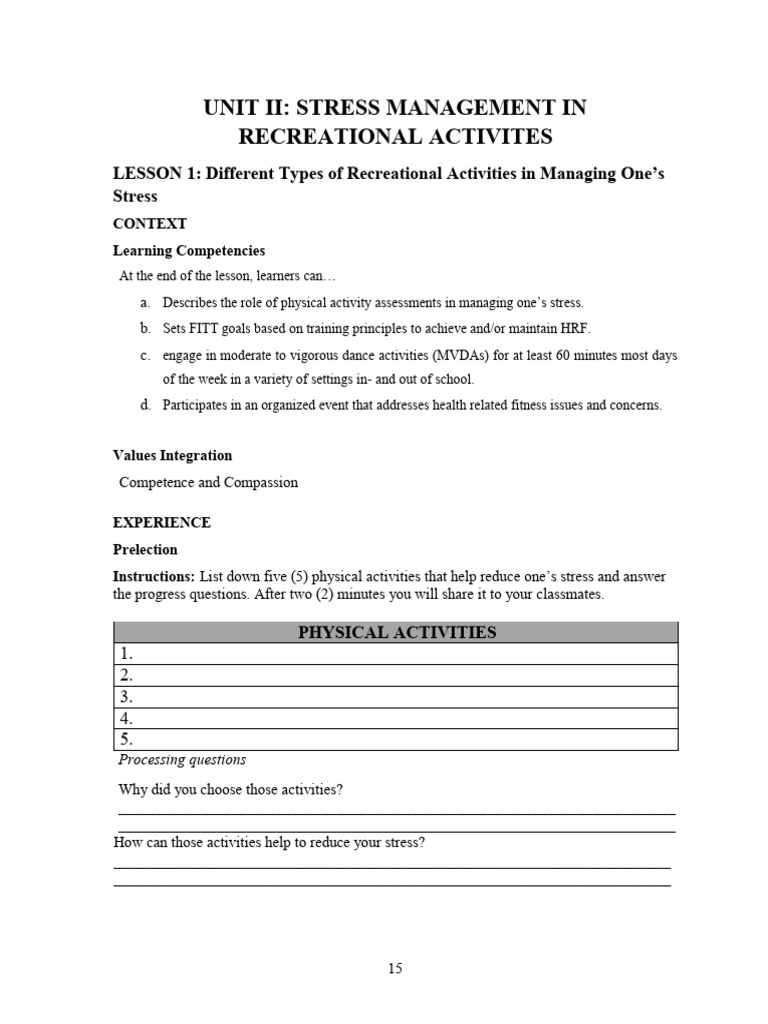Physical Activities for Stress Relief | PDF