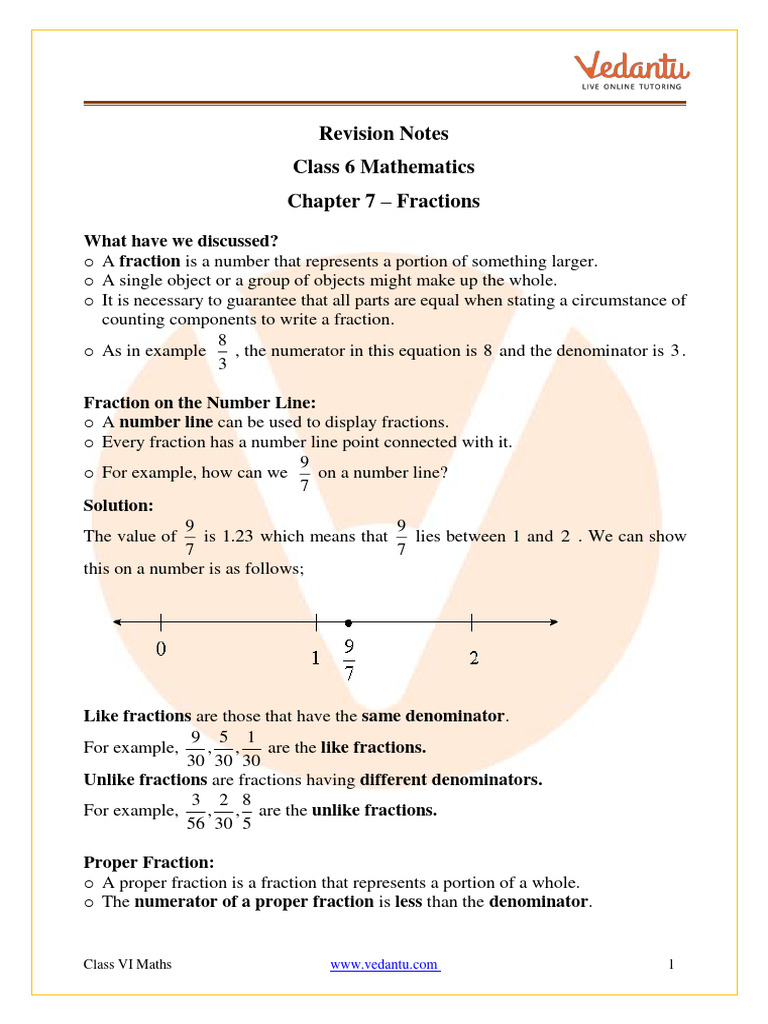Fractions Class 6 Notes Cbse Maths Chapter 7 Pdf Pdf Numbers
