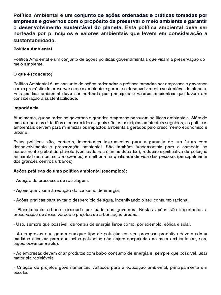 Políticas Ambientais e Sustentabilidade | PDF | Ambiente natural | Brasil