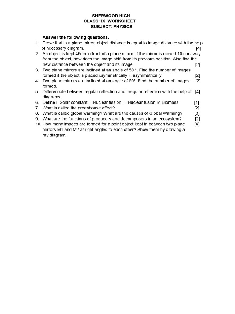 Revision Worksheet Pdf