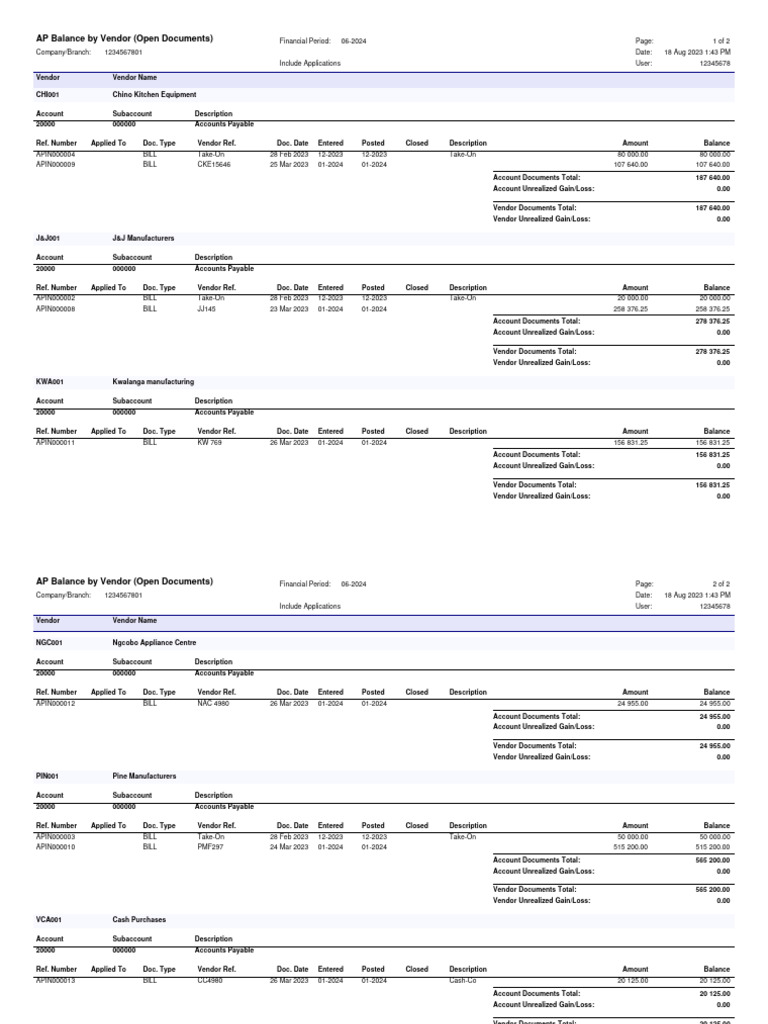 AP Balance Report by Vendor 06-2024 | PDF | Accounts Payable | Service ...