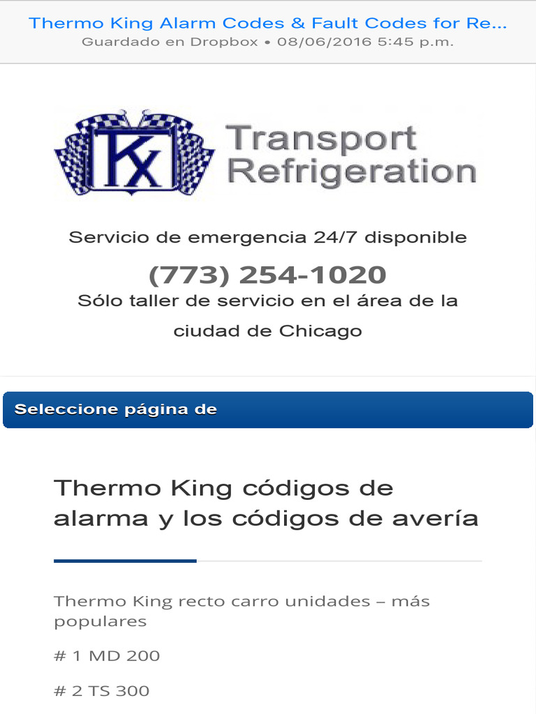 Thermo King Alarm Codes & Fault Codes For Refrigeration Repair | PDF ...