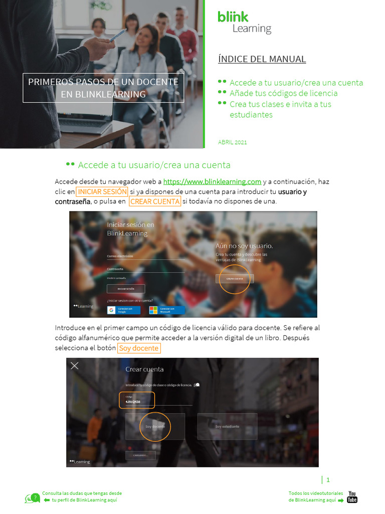 Indice Del Manual BLINKUX Primeros Pasos Docentes Descargar gratis PDF Informática