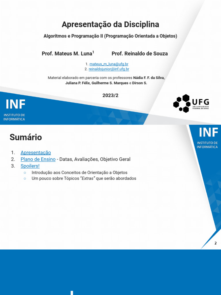 Algoritmos e POO: Curso 2023/2 | PDF