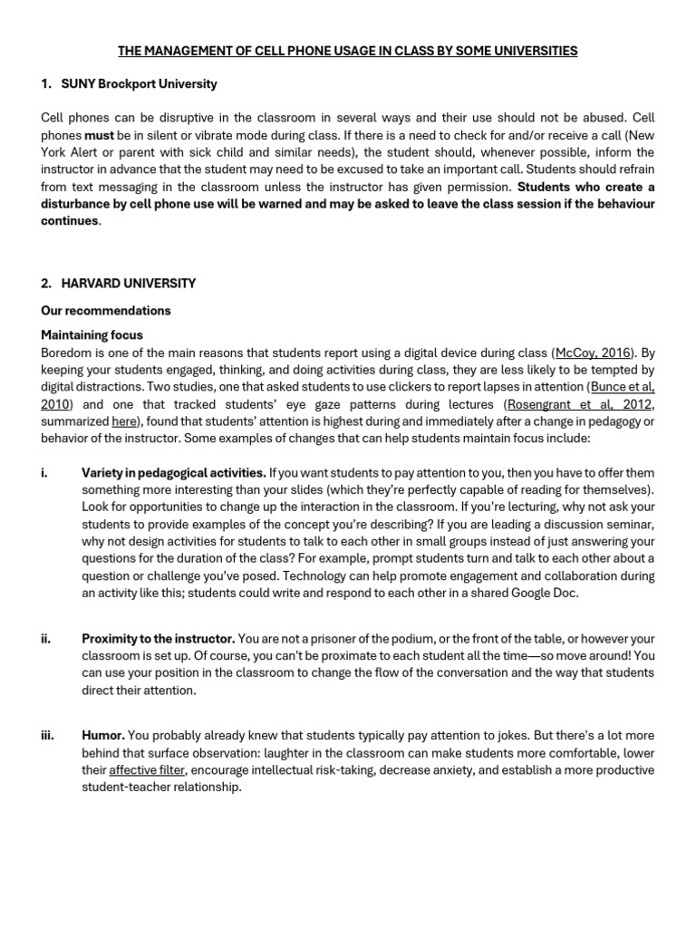 Managing Cell Phone Use in Classrooms | PDF | Classroom | Mobile Technology