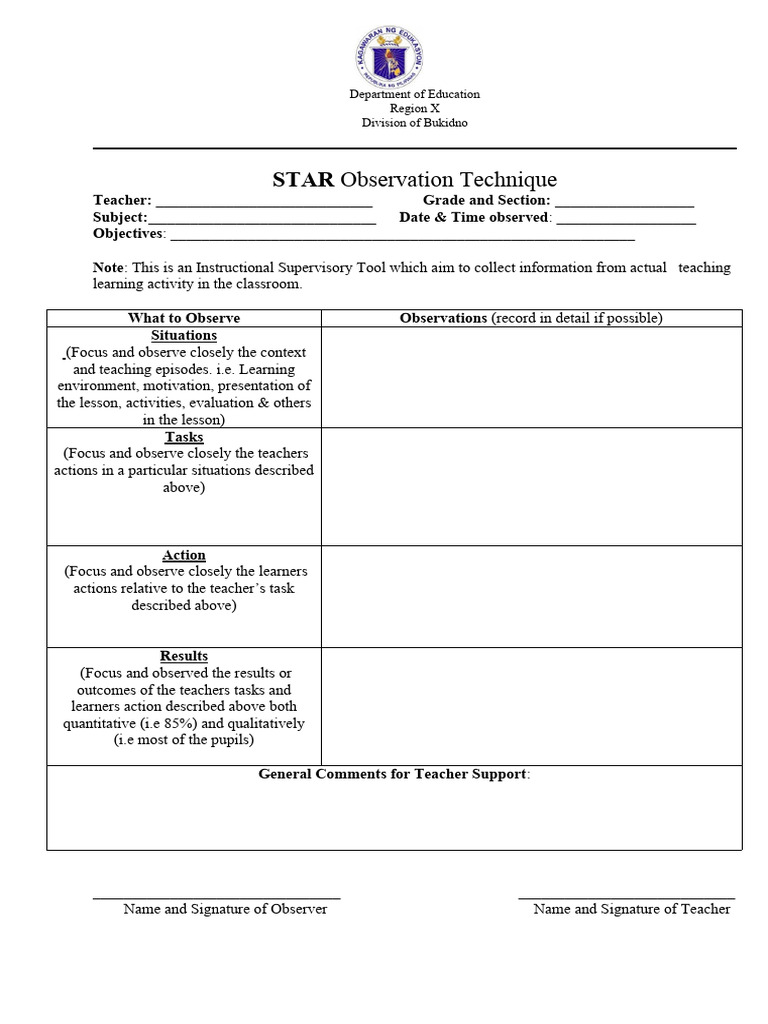 Star observation tool for teachers pdf