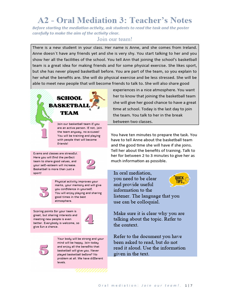 OralMediation TeachersNotes | PDF | Fluency | Grammar