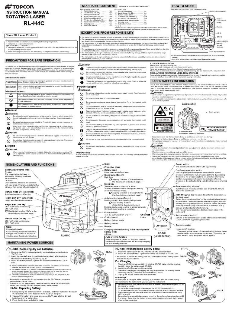 RL-H4C Topcon Manual | Download Free PDF | Rechargeable Battery ...