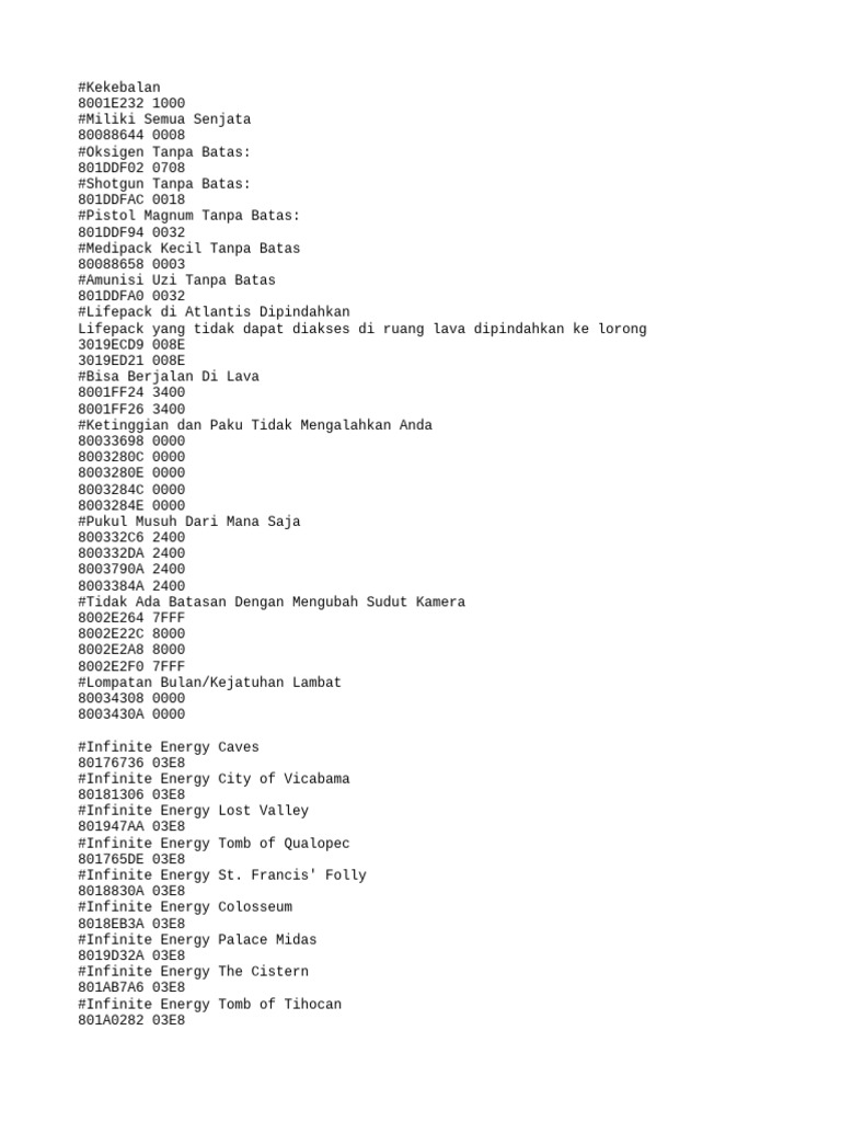 Cheat Kode Game Lengkap dan Tak Terbatas | PDF | Griya & Taman ...
