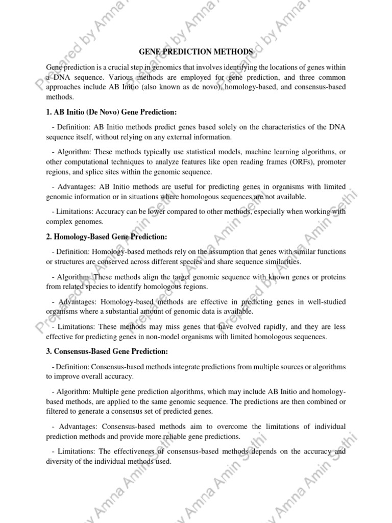 Gene Prediction Methods Overview | PDF | Gene | Dna Sequencing