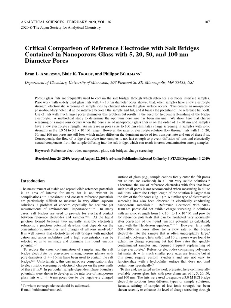 Critical Comparison of Reference Electrodes With Salt Bridges Contained ...