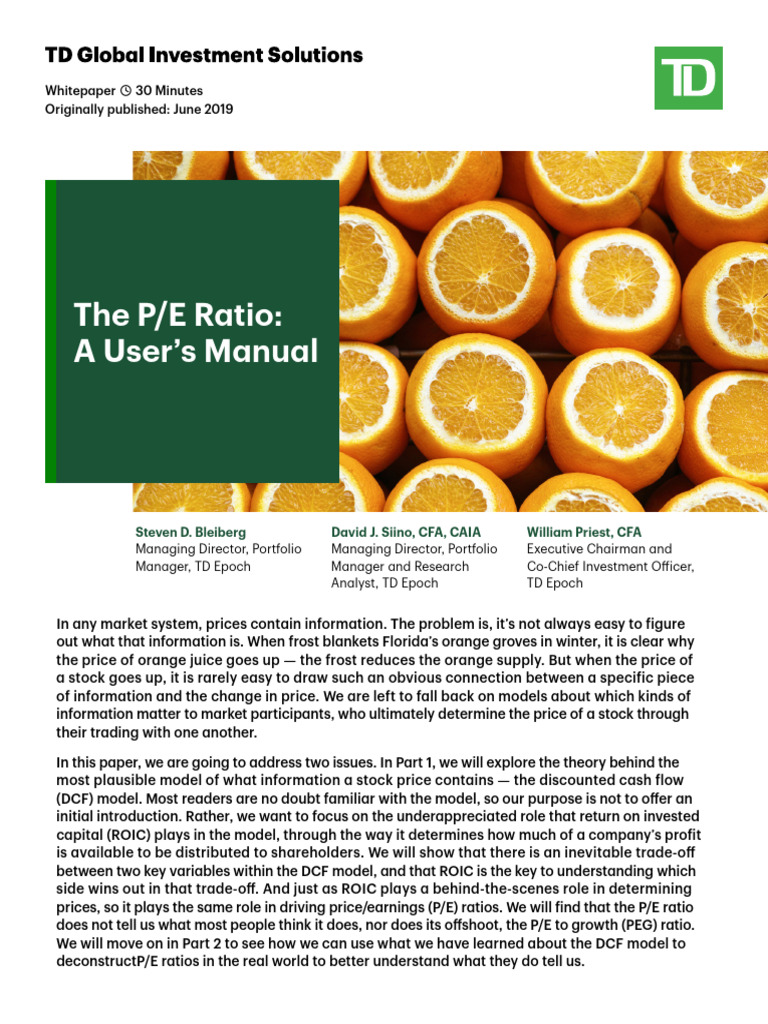 Understanding the P/E Ratio: A Guide | PDF | Price–Earnings Ratio | Peg ...