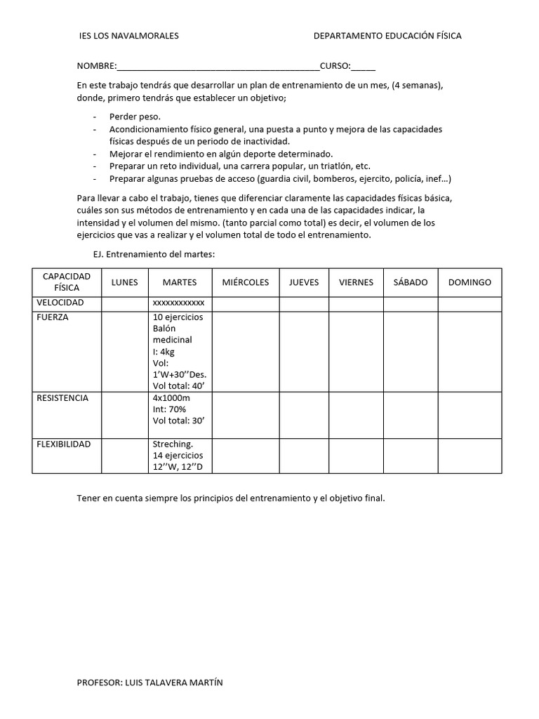 Trabajo Plan Entrenamiento | PDF | Crecimiento personal y profesional ...