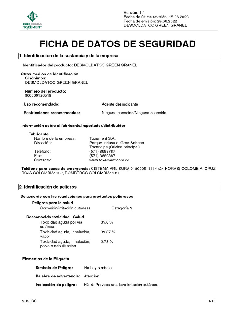 Fds Desmoldatoc Green | PDF | Higiene Ocupacional | Agua
