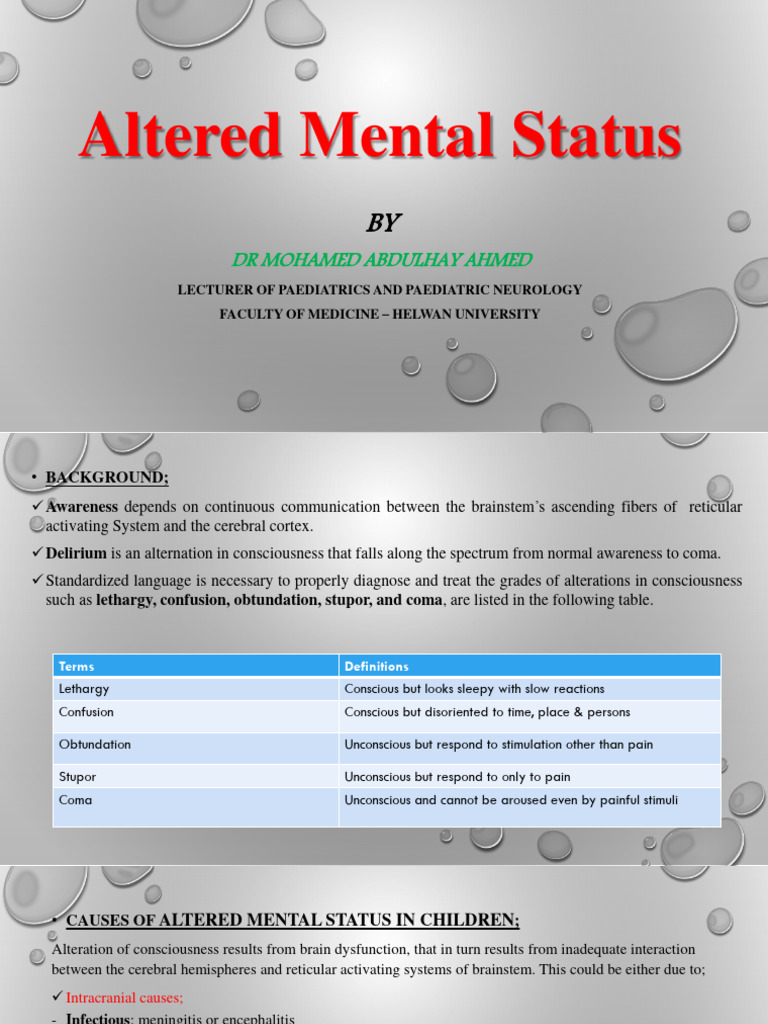 Altered Mental Status Pdf Coma Hypoxia Medical