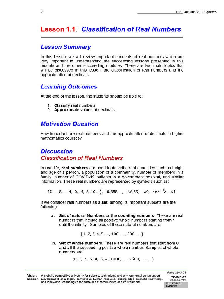 Classification Of Real Numbers Chart