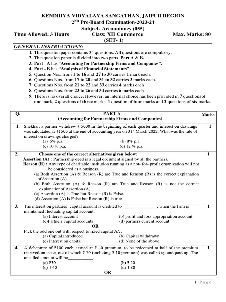 Kvs Jaipur Xii Acc QP Ms (2nd PB) 23 24 (Set 1) Download Free PDF