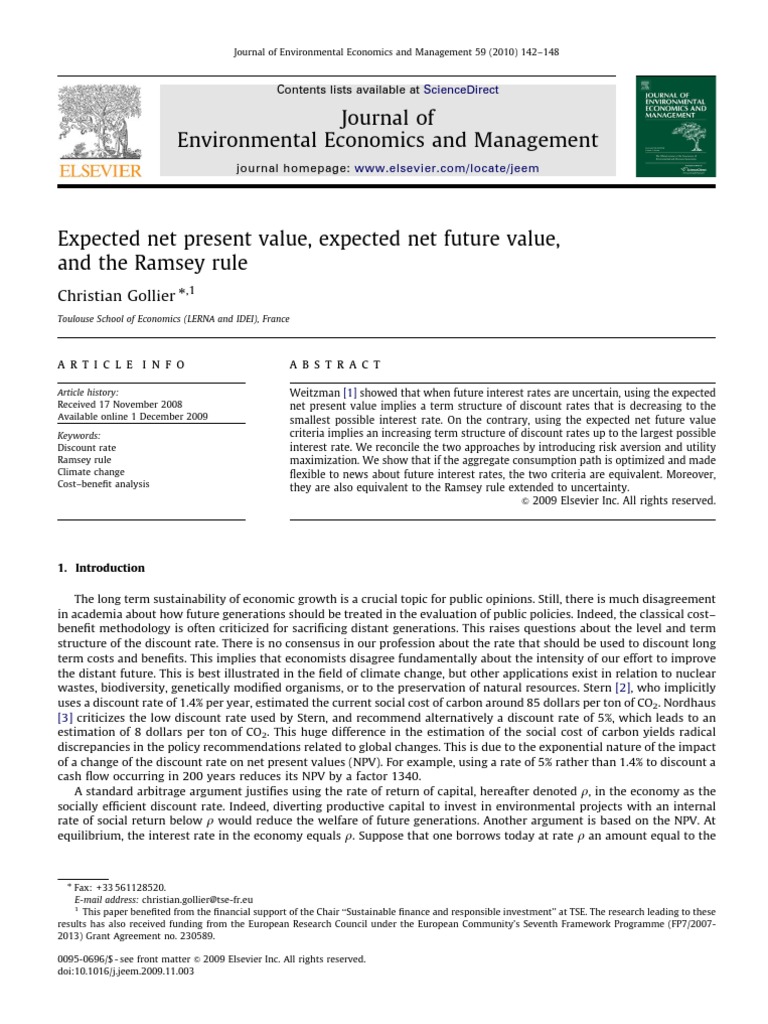 Gollier 2010 Expected Net Present Value Expected Net