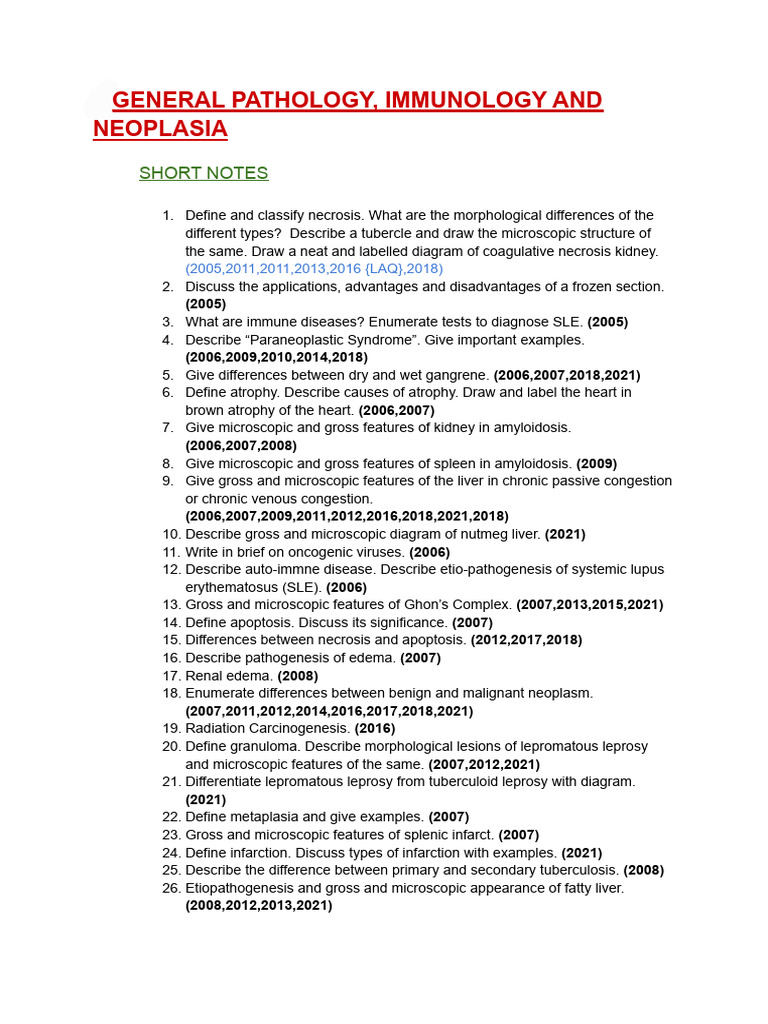 Pathology Question Bank For Second Mbbs Pdf Neoplasms Human