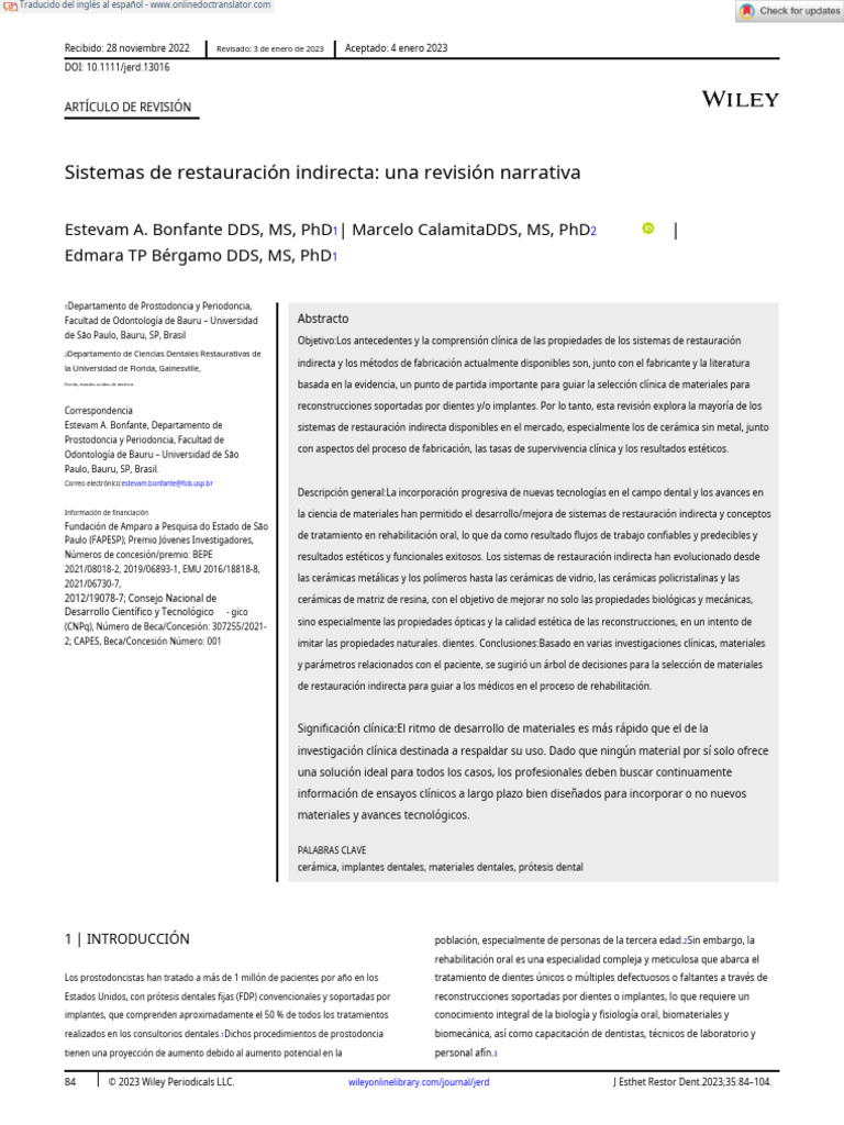J Esthet Restor Dent 2023 Bonfante Indirect Restorative Systems A Narrative Review En.es