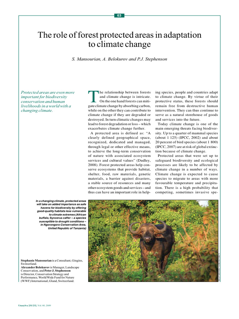 The Role Of Forest Protected Areas In Adaptation Pdf Protected Area