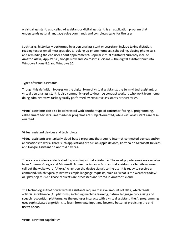 Understanding Virtual Assistants: Types & Uses | PDF | Information ...