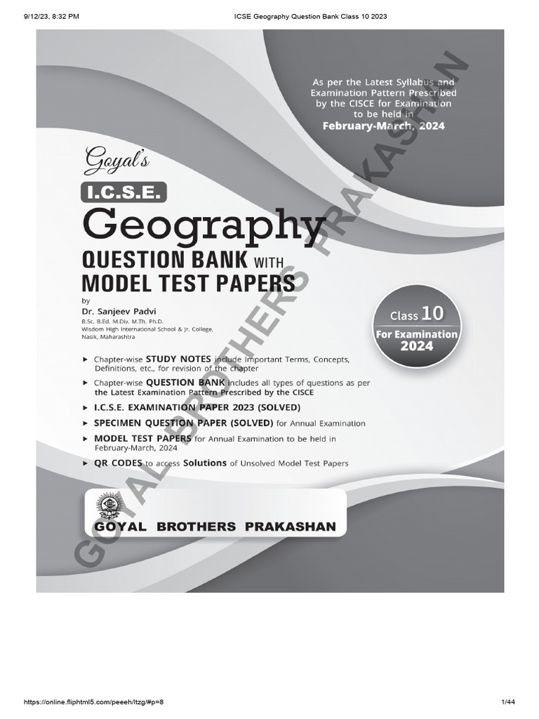 ICSE Class 10 Geography Question Bank | PDF
