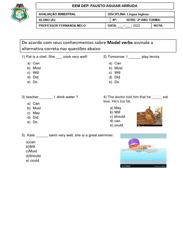 Prova de Inglês - 2º Ano | PDF