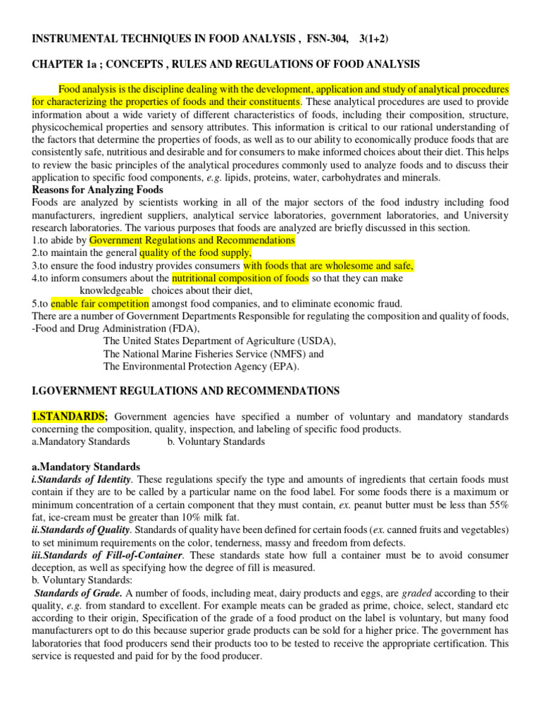Food Analysis Techniques and Regulations | PDF