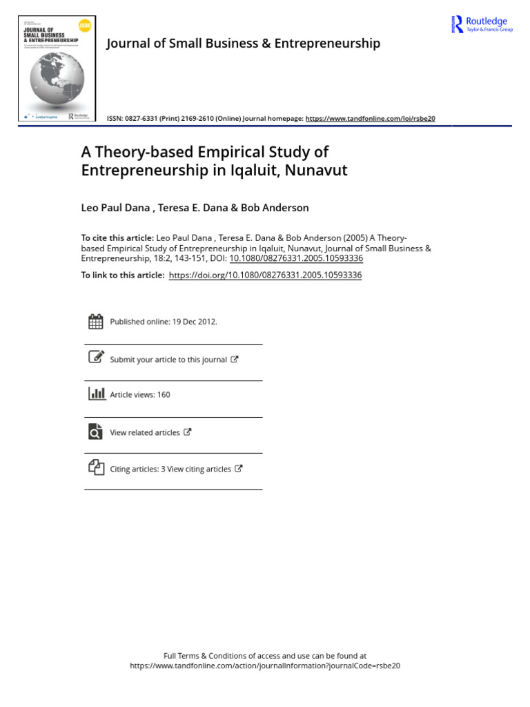 A Theory Based Empirical Study of Entrepreneurship in Iqaluit Nunavut ...
